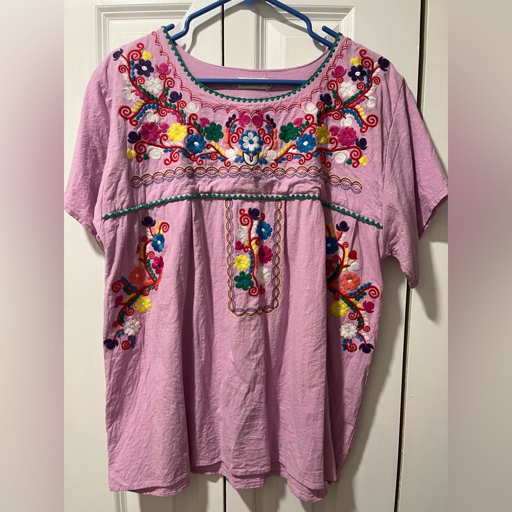 Pink and Purple Floral Embellished Blouse